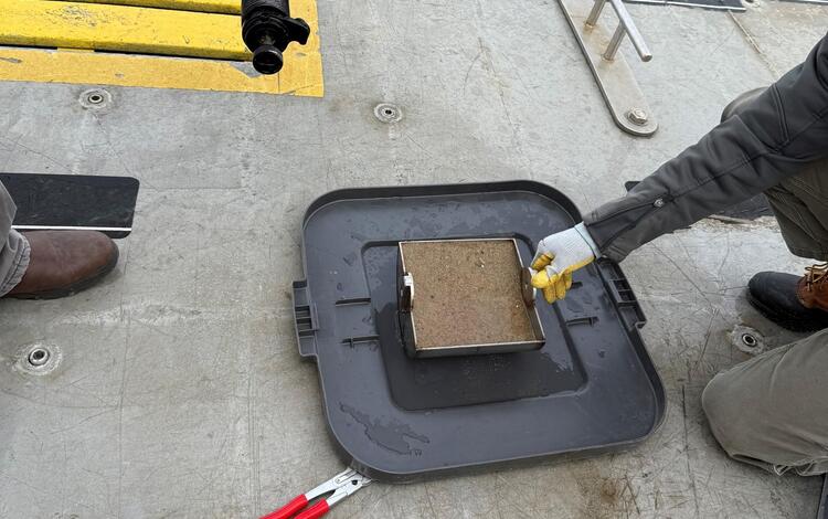 sediment in small equipment next to ocean