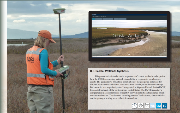 U.S. Coastal Wetlands Synthesis page, including text on the product, an image of the interface.