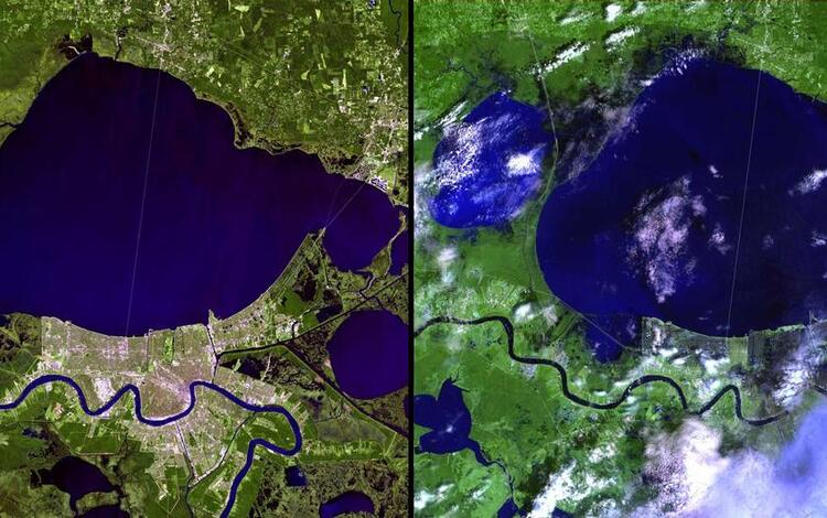 Satellite image showing damage from Katrina.