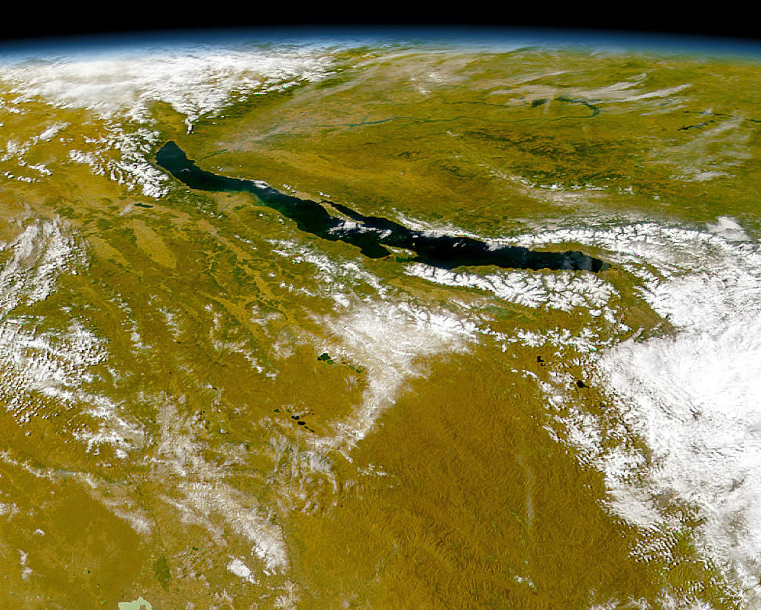 Lake Baikal from space, the largest, oldest, and deepest lake