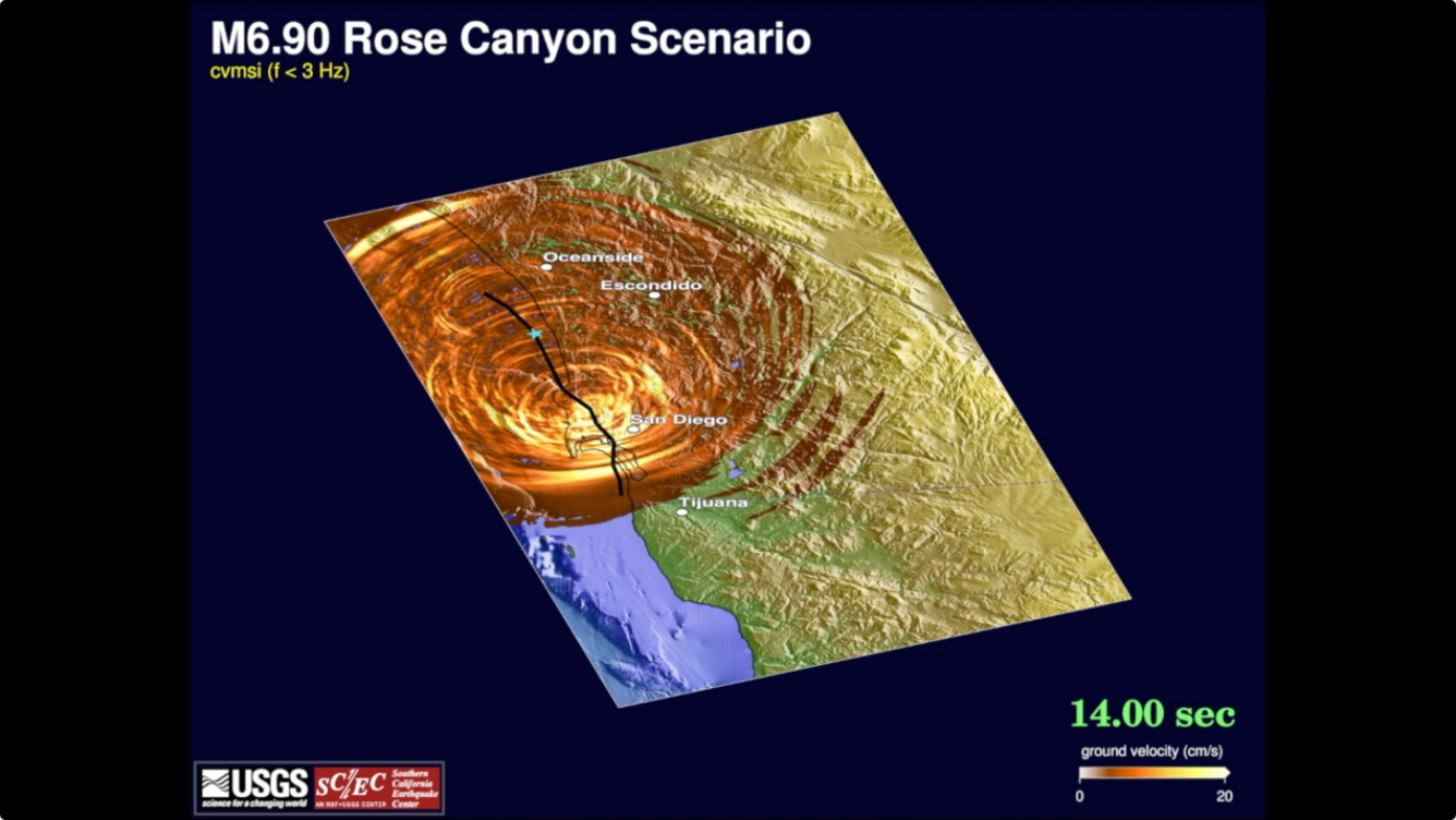 Animation of a Scenario M6.9 Earthquake on the Rose Canyon Fault | U.S. Geological Survey