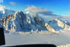  Landslides and avalanches on the east side of McArthur Peak. The left-hand debris lobe is 1100 m wide, and the right-hand debris lobe is 1500 m wide. The elevation difference between the peak and the glacier is approximately 1500 m.