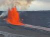 Color photograph of lava fountain and lava channel