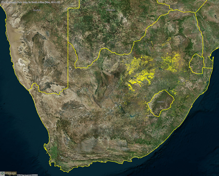 Geospatial Data Analysis Corporation (GDA Corp.) corn map for South Africa